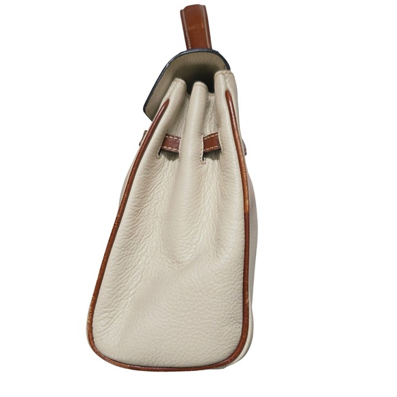 Bally Two Tone Leather Top Handle Kelly Satchel Bag Cream Brown Turnlock Vintage - Picture 4 of 16